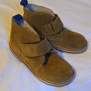 Boden Tan Leather Kids Boots with Blue Accent